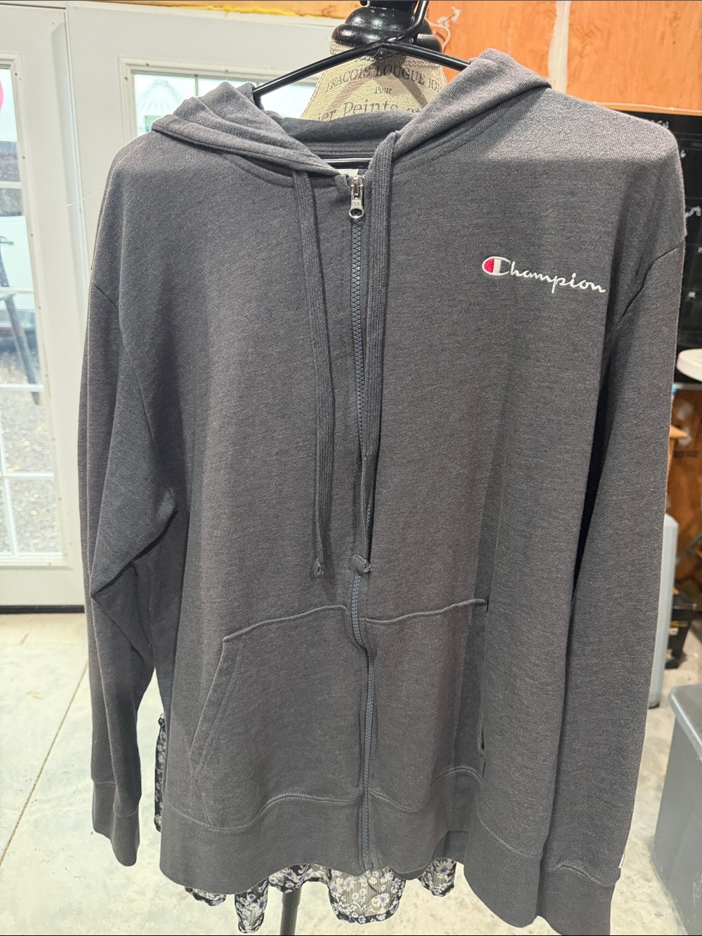 Champion Men's Dark Gray Full-Zip Hoodie with Logo